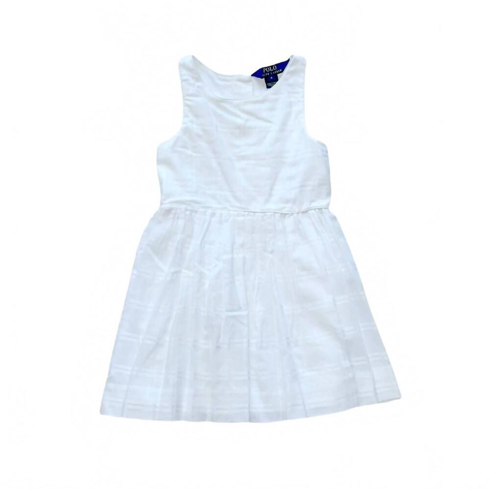 NEW RALPH LAUREN girl's windowpane button back dress in white